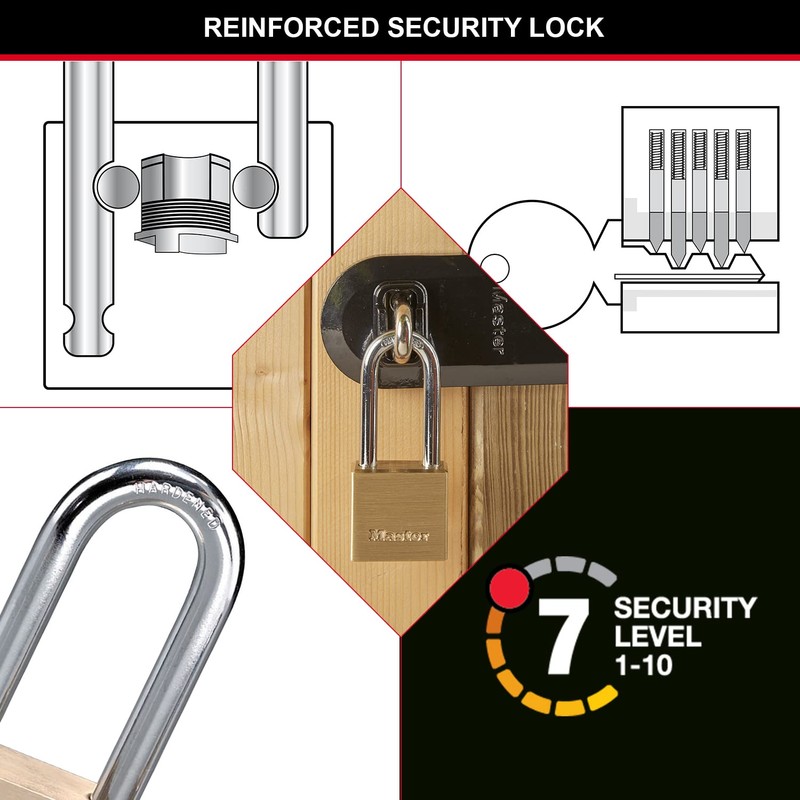 Master Lock Long Shackle 576EURDLH Thick Brass Body Padlock with