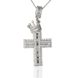 Halukakah Men's Moissanite Cross Pendant Necklace, 4.0 ct Total Diamonds from Laboratory, 18K Yellow Gold/Platinum White Gold Plated, 925 Sterling Silver, 45 cm Box Chain, Pave Set Luxury Jewellery,