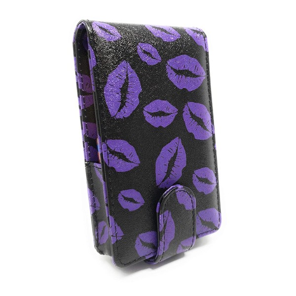 LipSense Makeup Lipstick Case with Mirror for Purse by CariWare | Cosmetic Pouch with Mirror - Fits Lip Sense Gloss Glossy and Most Popular Brands of Liquid Long Lipstick (Black with Purple Lips)