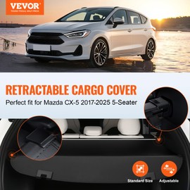 VEVOR Rear Cargo Cover for Mazda CX-5 5-Seater 2017-2024 2025 Accessories, Waterproof Resistant Trunk Cover Security Shield Shade, Aluminum Alloy & PVC Leather Texture