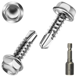 Poeland 50 PCS M4.2x16 mm Stainless Steel Hex Head Self Tapping Screws Metal, Tek Roofing Screws, Self Drilling Screws for Metal Work, Wood, Corrugated Roofing Sheets, with 1 Hex Socket