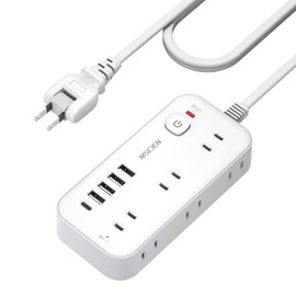 Mscien Power Strip with USB Ports, Extension Cord, 16.4 ft (5 m), 6 Outlets, 4 USB-A, 1 USB-C, Octopus Outlet, Table Power Cord, Switch, Lightning Guard, Octopus Outlet, Branch, Extension, Code