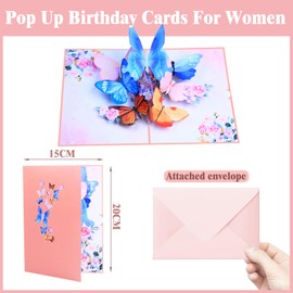 Pop Up Birthday Cards For Women, Daughter Birthday Cards, 3d Pop Up Flower Butterfly Card For Her,Thank You card, Daughter, Sister, Girlfriend, Girls, Attach A Delicate Envelope (butterfly) (1#)