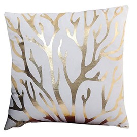 KIRALOVE Two pillow cases 40x40 cm sofa cushion - bedroom - square decorative pillow - deer - white color - bed - home - gift idea - fantasy - branches - horns - reindeer - gold print - tree - elk