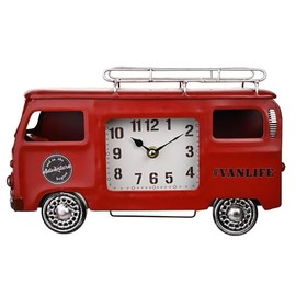 Widdop Hometime Red Metal Camper Van Mantel Clock - Vintage Clockface - Quartz Movement - Camper Van Clock Gift For Him Dad Father's Day Birthday
