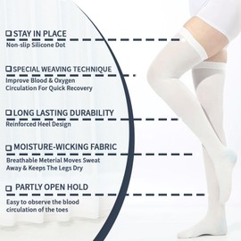 Medical Compression Thigh High Anti Embolism Stockings 15-20mmHg, for Edema, Varicose Veins, Swelling with Inspection Hole, Women & Men