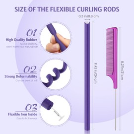 WILLBOND 60 Pieces Flexible Curling Rods Hair Curlers Rollers Twist Flexi No Heat Rods Rollers for Long Short Hair Women(0.3 x 9.5 Inch,Purple)
