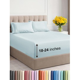 Extra Deep Twin XL Sheet Set - 4 Piece Breathable & Cooling Sheets - Hotel Luxury Bedding Set w/18-24 Inch Extra Deep Pockets - Easy Fit - Super Soft, Wrinkle Free and Comfy - Ice Blue, Twin XL Size
