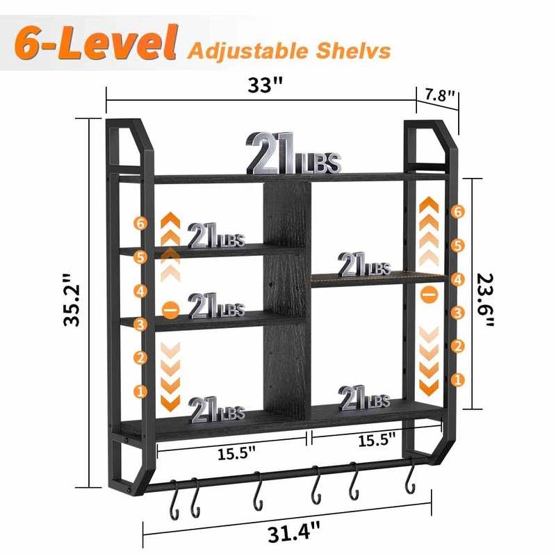 Nidouillet 34" Gaming Floating Shelves, Large LED Wall Mounted Display
