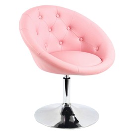 FURWOO Adjustable Pink PU Vanity Chair Stool with Cute Round Back for Home, Shop, Manicure, Make up Room, Salon, Spa