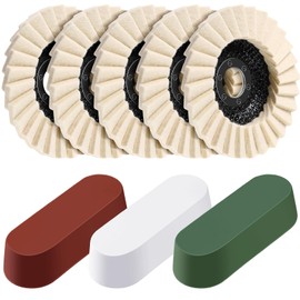 Heigble 8 Pcs Wool Polishing Wheel Disc and Polishing Compounds Set Includes 5 Pcs Thicken Arbor Buffing Wheel 3 Pcs Buffing Compound 4 1/2 x 7/8 Inch Felt Flap Disc for Angle Grinder, Multi Surface