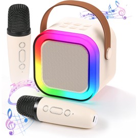Karaoke Machine,Portable Karaoke Machine with 2 Wireless Microphone, Mini Bluetooth Speaker for Adullts and Kids, Best Gifts Toys for Kids Gifts -White