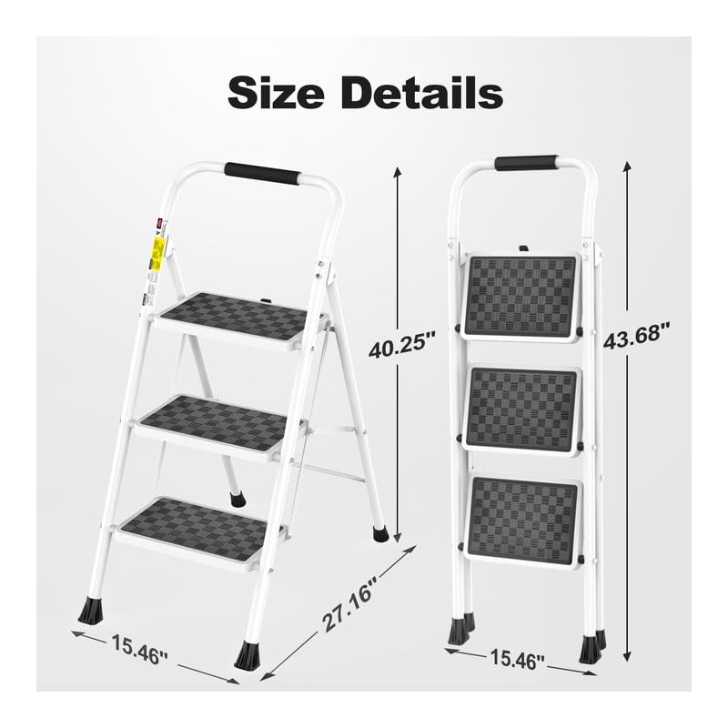 HBTower 3 Step Ladder,3 Step Stool for Adults Folding Step