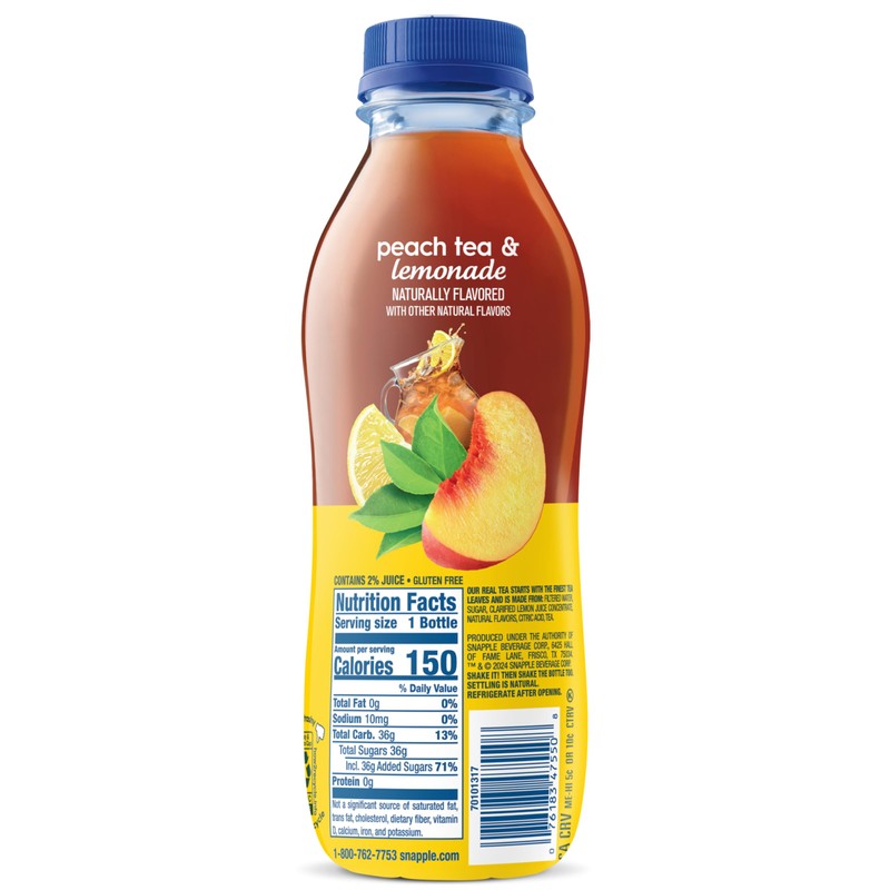 Snapple Peach Tea Lemonade, 16 fl oz, Pack of 12