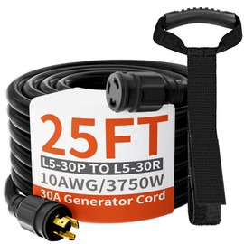 3 Prong 30 Amp Generator Cord 25 Feet Heavy Duty,NEMA L5-30P/L5-30R 10 Gauge 125V SJTW Black Lock Generator Extension Cord Waterproof, ETL Listed HUANCHAIN