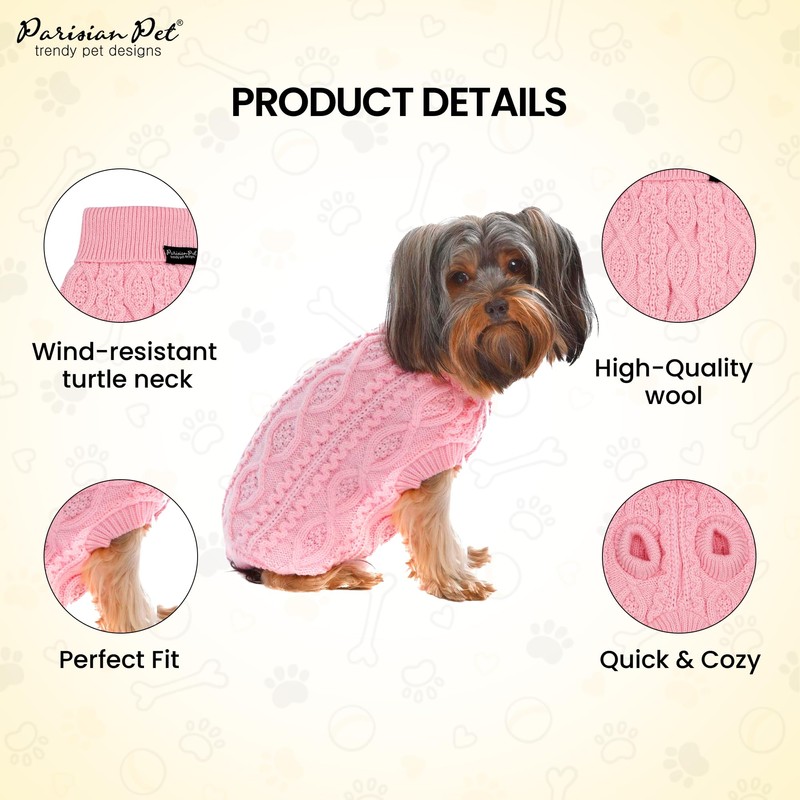 Parisian Pet Dog Sweater - Pull Over, Turtle Neck Pink