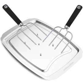 Andrew James Stainless Steel Meat Carving Tray with Spikes & Fork Set – Non-Slip Grip, Heavy-Duty Carving Board for Meat, Poultry & BBQ – Includes Safety Guards & Lipped Rim (Carving Forks with Tray)