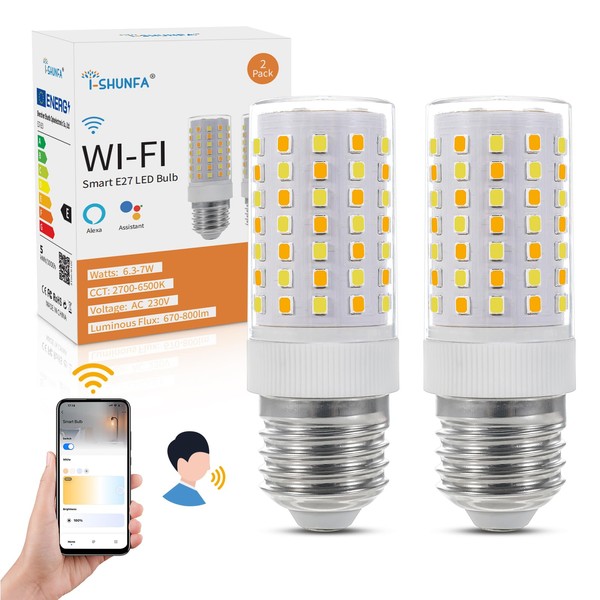 I-SHUNFA I-SHUNFA Wi-Fi Smart E27 LED Glhbirne,7W 800LM,AC 230V Stufenlos