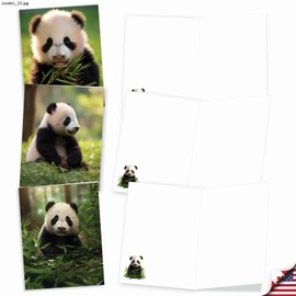 The Best Card Company 20 Assorted Blank All Occasions Notes Bulk Box Set 4 x 5.12 Inch with Envelopes (10 Designs, 2 Each) Panda Pups AM10041OCB-B2x10