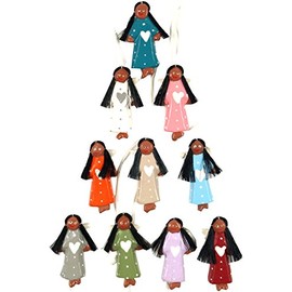 GURU SHOP Christmas Angel Guardian Angel Tree Decoration Angel Set of 10 Multi-Coloured Wood 5 x 2 x 0.5 cm Christmas Decoration