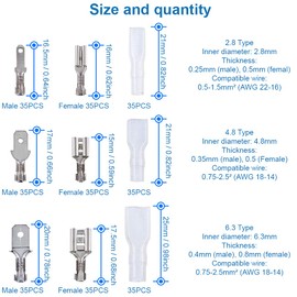 MMOBIEL 315pcs 2.8mm 4.8mm 6.3mm Male and Female Brush Connectors with Insulating Sleeves for Electrical Wiring - Gold