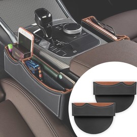 Car Seat Gap Organizer Large Capacity Leather Storage Box with Charging Port Multi-Purpose Car Seat Crevice Storage Solution for Phones Wallets Cards Ideal for Car Organization (Modern, Black-Double)