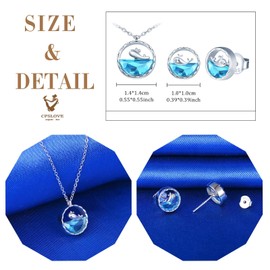 CPSLOVE Cute Little Dolphin Crystal Chains Necklace Earrings 925 Silver Women Girls Jewellery Sets Fashion Dolphin Pendant Stud Earrings, Sterling Silver, Crystal