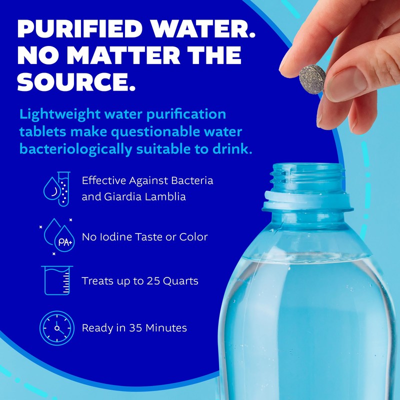 Potable Aqua Water Purification Tablets with PA Plus, Portable and