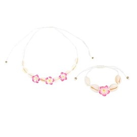 Lovely Hawaiian Plumeria Rubra Braid Bracelet Tropical Flower Bohemia Luau Beach Party Bracelet Accessories for Women Gifts-with Necklace Set