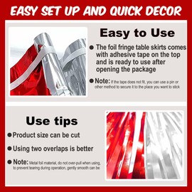 3 Pack Red and Silver Tinsel Table Skirts