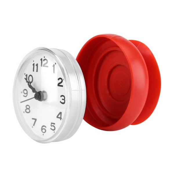Waterproof Clock with Suction Cup, Wall Clock, Small, Waterproof, Gift, Round, Mirror / Glass / Metal Smooth Wall Mount, Decoration, Suitable for Toilets, Bathrooms, Rooms, Offices, Bathrooms, Workbenches (Red)
