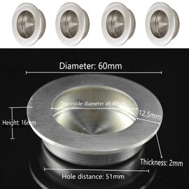 Bebochoi Pack of 4 recessed handles, stainless steel recessed handle, sliding door, shell handle, stainless steel sliding door handle, round inlet handle with screw, for sliding doors, drawers, room