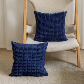 Home Brilliant Blue Cushion Covers for Couch, Thick Corduroy 45x45 Cushions Cover, Square Throw Pillowcases with Invisible Zipper, Set of 2, Navy Blue, 45cm x 45cm