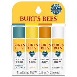 Burt's Bees Bálsamo labial de rescate de origen 100% natural, eucalipto refrescante, limón, miel, sin perfume, 4 tubos, el paquete puede variar
