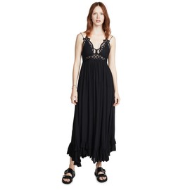 Free People Adella Sleeveless Maxi Slip Dress for Women - Plunging V-Neckline and Strappy Detail at Back with Adjustable Spaghetti Straps Black XS One Size