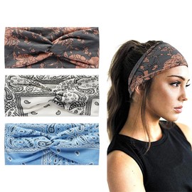 3 Stück Haarbänder Damen Breite Elastische Weiche, Boho-Blumendruck Knoten Elastische Haarbänder Yoga-Bandanas, Print Haarschmuck Yoga Sport Haarband
