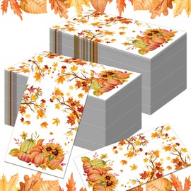 120-Count Thanksgiving Pumpkin Paper Napkins | 4.3x7.9 Inch Napkins with Autumn Leaf, Pumpkin & Sunflower Designs | Perfect for Thanksgiving Dinners, Family Gatherings, Holiday Tables & Party Decor