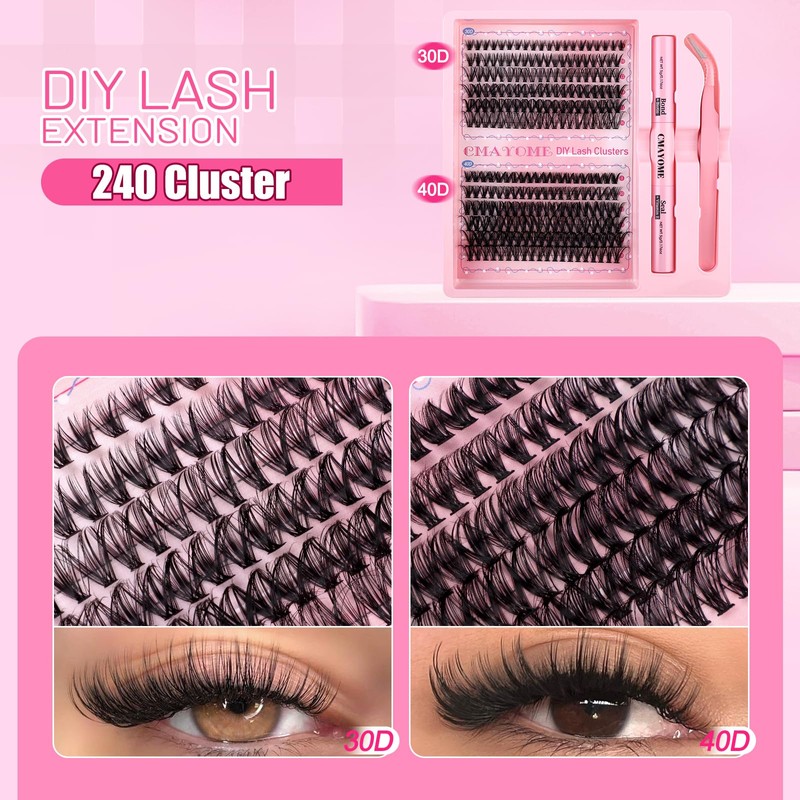 Lash Clusters Kit 240Pcs 30D 40D Individual Lash Extensions, DIY