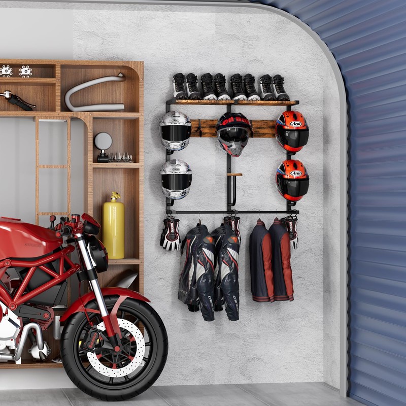 Motorcycle Helmet Rack with 6 J-hooks& 6 Clip Hooks –