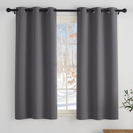 PONY DANCE Grey Opaque Curtains Bedroom Thermal Curtain with Eyelets Set of 2 H 137 x W 90 cm Blackout Curtains Short Thermal Curtains Blackout Curtain Thermal Thermal Insulating