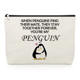 Gevody I Love You Penguin Gifts for Women Valentines Day Gifts for Her Anniversary Makeup Bag for Women Penguin Lover Cosmetic Bag Christmas Birthday Present for Girlfriend Wife Couple Travel Pouch