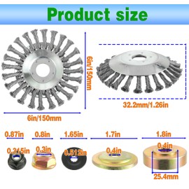New 6 Inch Unbreakable Wired Trimmer Blade, Electric Weed Blades Head, Steel Wire Cutter Trimmer Head,Wire Rotary Brush Weed Trimmer Head, Weed Eater Head with Adapter Kit for Moss Grass Rust Removal