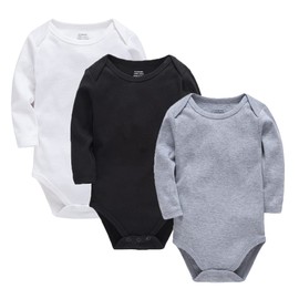 wocharm Long Sleeve Baby Bodysuit Vests Infant Solid Clothes for Boys and Girls 3 Pack(Black+Grey+White,18-24Months)