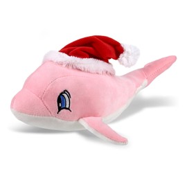 DolliBu Santa Baby Pink Dolphin Stuffed Animal Plush Toy - Super Soft Wild Animal Dress Up with Red Santa Claus Outfit, Cute Wildlife Gift, Holiday 12 Inches