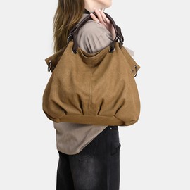 ZOVYRON Vintage Canvas Tote Bag for Women, Large Capacity Crossbody Bag Multi-pocket Shoulder Handbag with Top-handle & Removable Strap for Work Travel & Study (Brown)