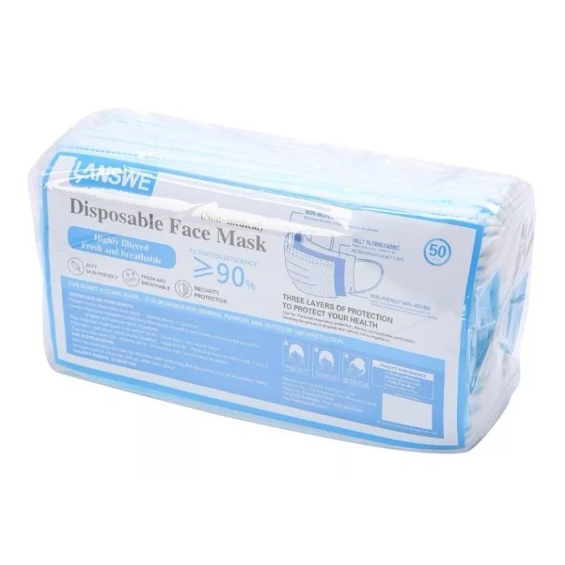 LANSWE Mascarilla Desechable Cubreboca Tricapa 50 Pz Lanswe