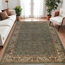 Superior Indoor Area Rug, Plush Carpet Cover, High-Traffic Rug, Apartment Rugs, Bedroom, Living Room, Office, Kitchen, Floral Scroll Floor Decor, Heritage Collection, 8' x 10', Green