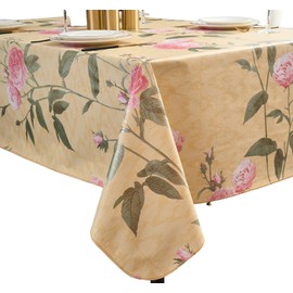 Vinyl Tablecloth with Flannel Backing - Waterproof, Oil-Proof, Easy to Clean -Plastic Table Cloth - Perfect for Dining Tables, Kitchen Tables, Parties (Beige Flower, 54×72 Inch Rectangular)