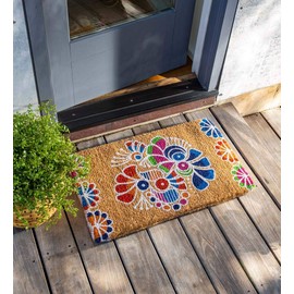 VivaTerra Rangoli Coir Door Mat, 30" W x 18" D x 1" H, Handwoven, Thick Doormat, Durable Coir, Easy Clean, Stylish Entryway Door mat for Patio, Front Door, Decorative All-Season