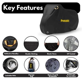 Protekt Bike Cover for 2 Bikes - 190T Nylon Push Bike Covers for Outside Storage, Heavy Duty, Waterproof, Dust Resistant, Anti Rain, UV Coated, Lock Holes Storage Bag for Mountain Bike/Bicycle/E-Bikes